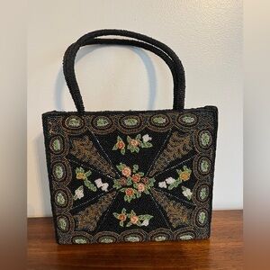 Vintage Beaded Floral‎ Handbag Seed Beads Purse Xinlai